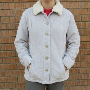 Cozy White Cherokee Coat Size Medium Buttons Corduroy Quilted Inside